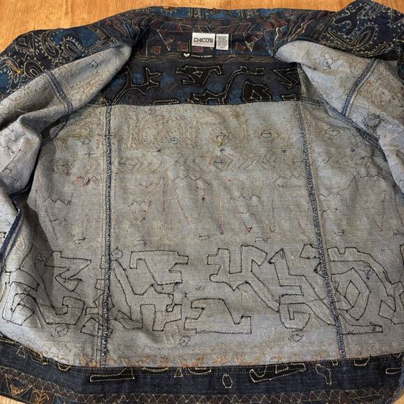Chico's Embroidered Jacket XL Patchwork Stones Embellish Art to Wear Aztec Boho - Picture 13 of 16
